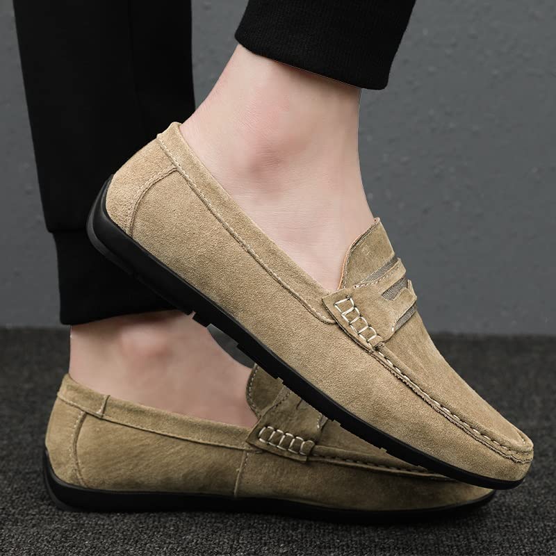 Mens Loafers Shoe Genuine Leather Penny Loafer Suede Vamp Stitching Details Round Toe Flat Heel Comfortable Slip Resistant Casual Slip-on4