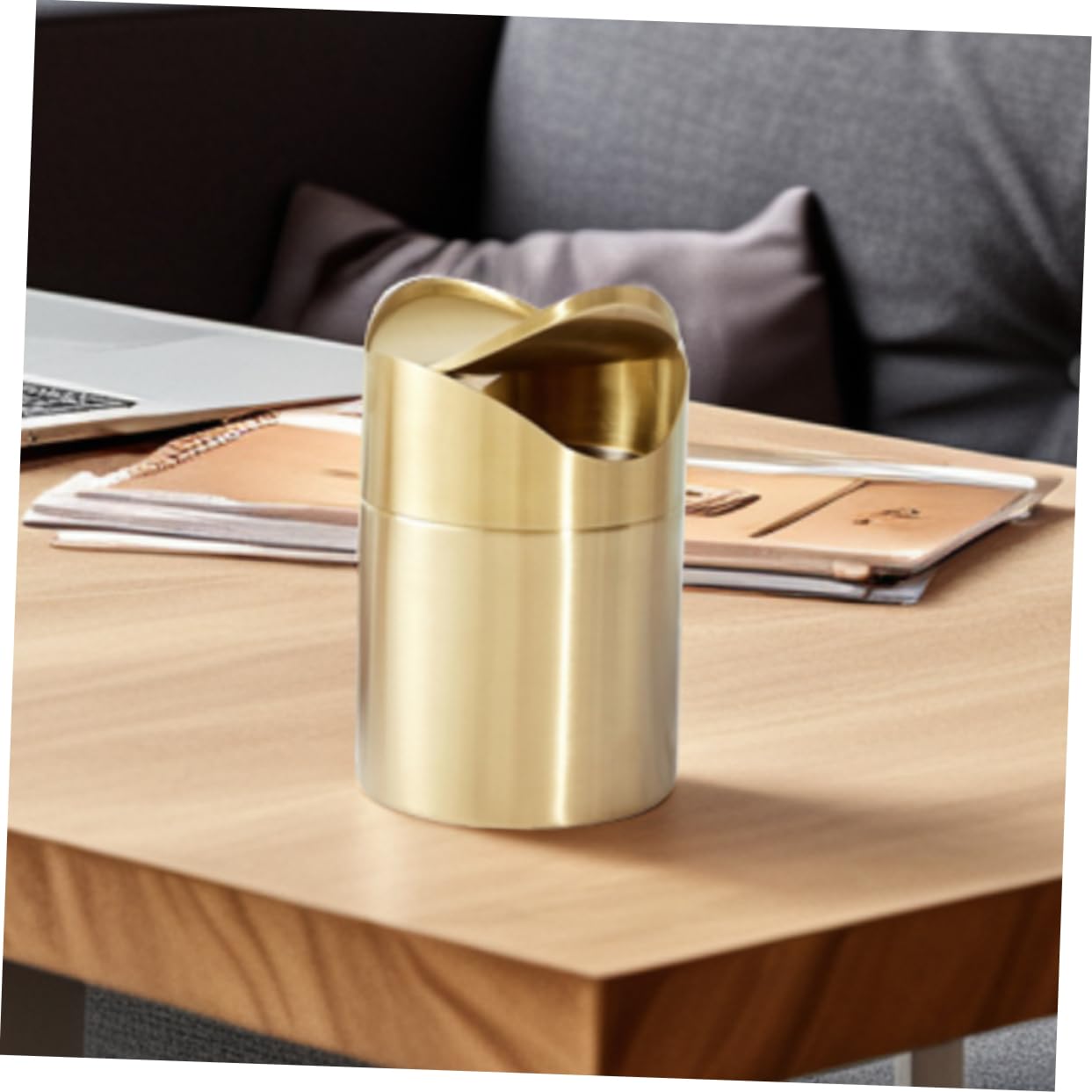 Cabilock Poubelle de Comptoir en Acier Inoxydable Doré, Mini Format Élégant