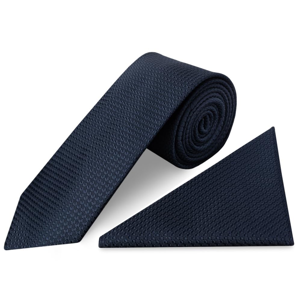 TIES R US Navy Textured Classic Tie and Pocket Square Set