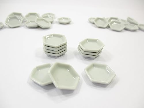 Miniatura 4 de 10 Mini Plato Hexagonal Blanco Plato Casa de Muñecas Cocina Miniatura Cerámica 13262