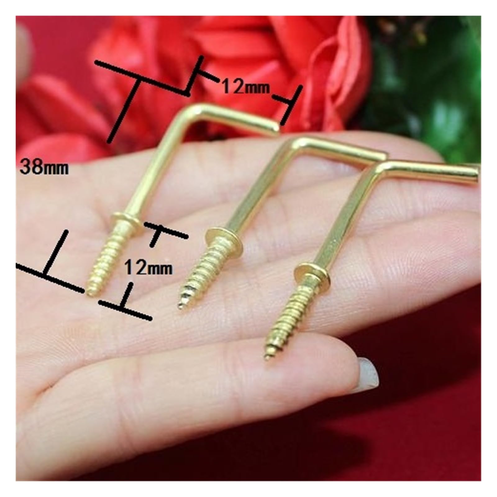 CHATROOM Gelber rechtwinkliger Schraubhaken, Eisenhaken, Haken im 7er-Stil, L-Stil, Schafösenhaken, Schrauben for Rahmenzubehör, 100 Stück(38X12mm)