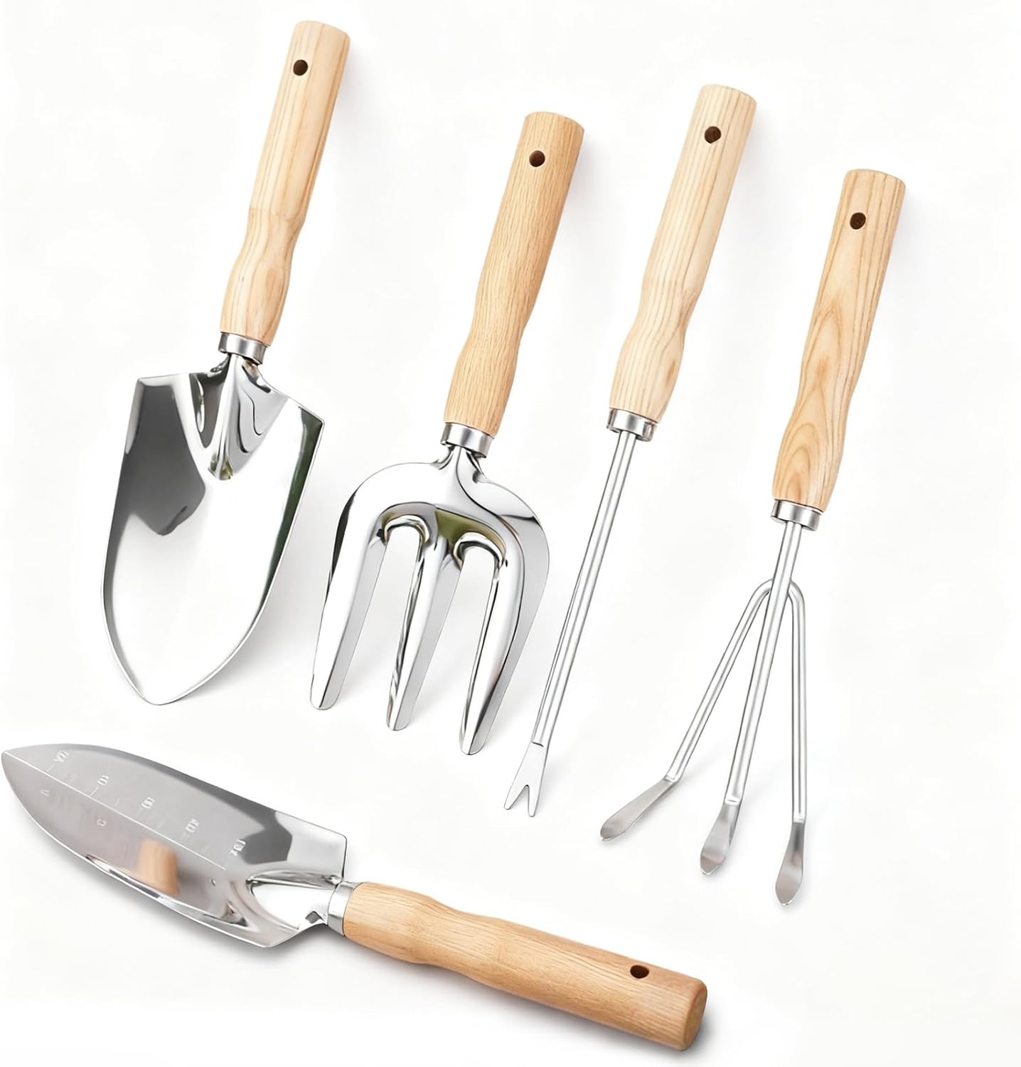 Garden Tools Set, 5-Piece Stainless Steel Gardening Tools with Ergonomic Handles, Multi-Purpose Small Garden Hand Tools Kit, Ideal Gardening Gifts for Plant Lovers & Women