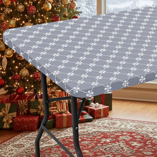 misaya Rectangle Vinyl Table Cloth, Elastic Fitted Tablecloth with Flannel Backing, Waterproof Plastic Table Cover Fits 4 Foot Folding Tables for Camping, Indoor and Outdoor (Grey, 30" x 48")