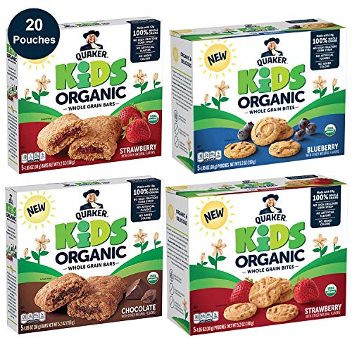 Quaker Kids Organic Multigrain Bars and Bites, Sampler Pack, 20 Pouches, USDA Certified
