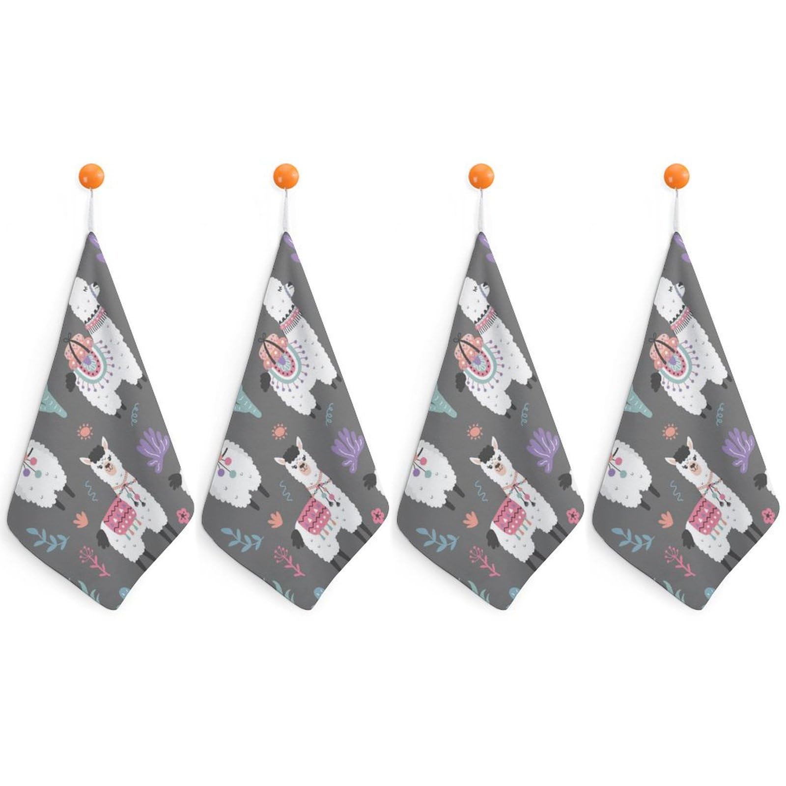 LEDFCVSU 4 Piece Hanging Hand Towels, Alpaca Small Dry Hand Towel for Kitchen Bathroom