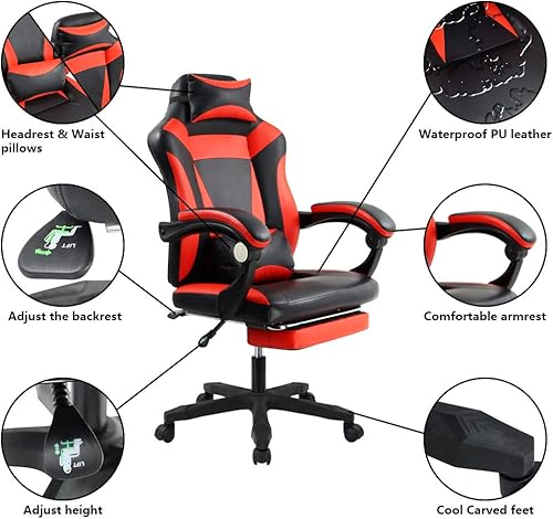 Miniatura 6 de KKTONER - Silla ergonómica para juegos para ordenador de carreras de E-Sport Racing con altura ajustable con apoyabrazos de respaldo alto y soporte