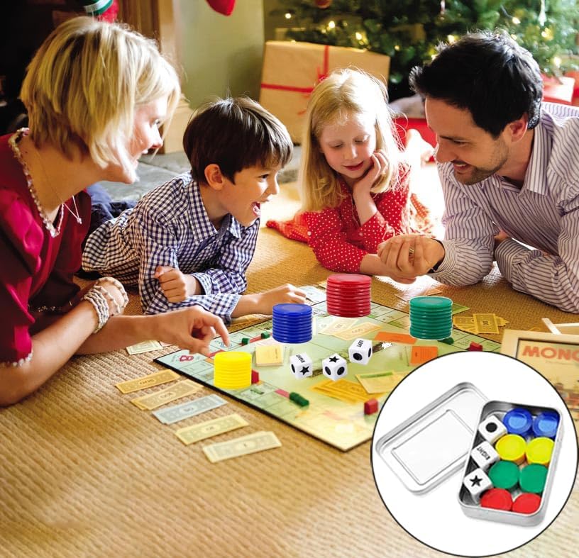 CKCSHI Left Right Centre Dice Game, Dice Games, Left Right Centre Dot Board Sets, Dice Game Set Including 3 Dices 40 Colorful Chips for Party Family Friends Gatherings Camping Picnic Game