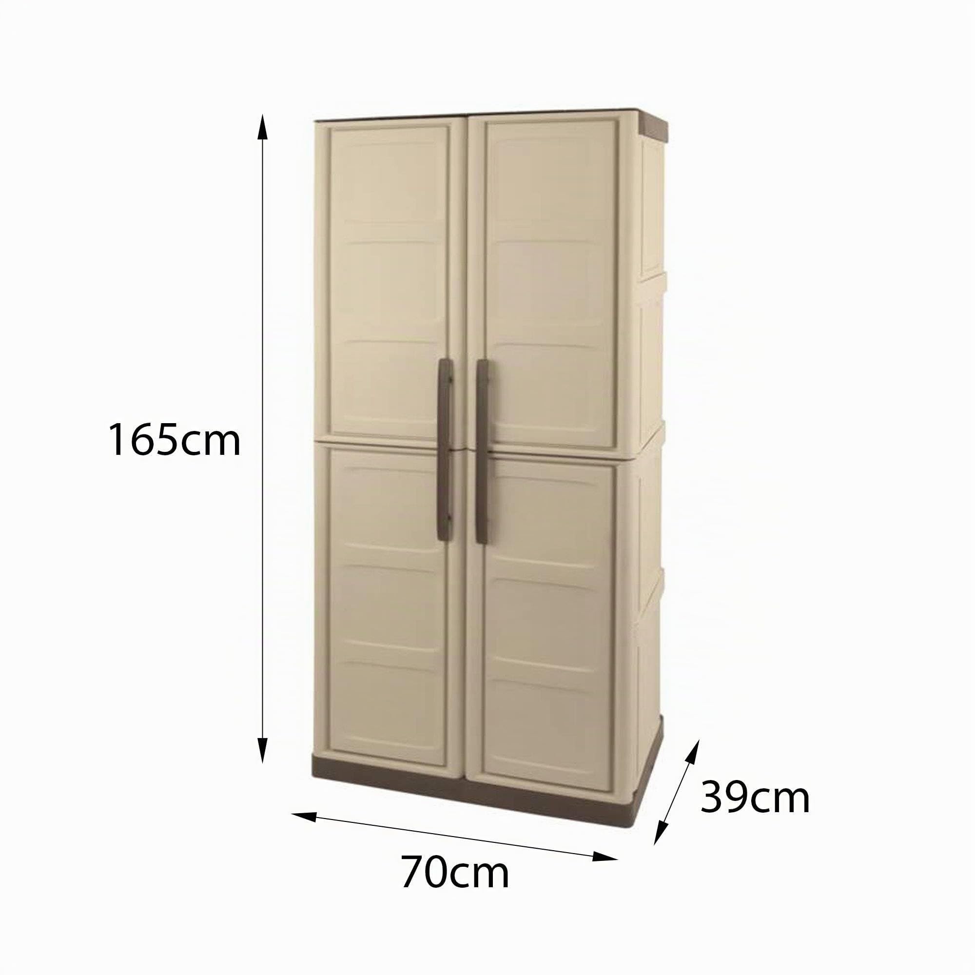 Dmora - Armadio da esterno Marchin, Mobile balcone multiuso, Armadietto outdoor 2 ante, 100% Made in Italy, Beige e Marrone, Finitura quadri, 70x39h165 cm