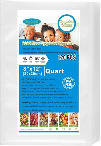 Bolsas selladoras al vacío de 120 galones de tamaño de 8 x 12 pulgadas, sin BPA y resistentes, grado comercial, prevención de pinchazos, ideal para