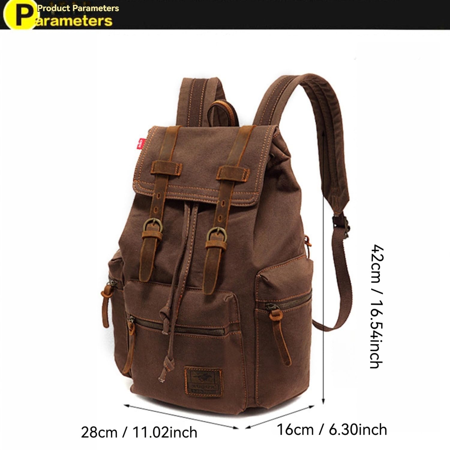 Zaino in tela vintage ad alta capacità con zaino casual originale per scuola, viaggi e trasporto laptop, Nero , 42cm x 16cm x 28cm, Design vintage con una combinazione di tela e materiali in vera