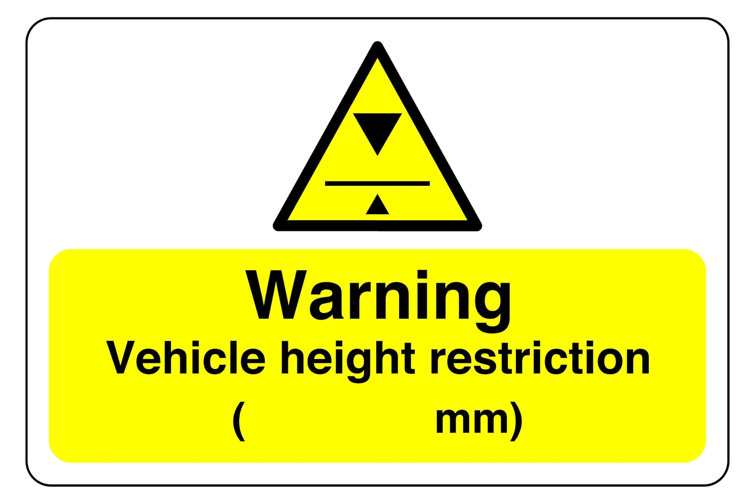 Warning Vehicle height restriction (mm) sign- 3mm Aluminum Dibond high-visibility and durability for indoor/outdoor usage (600mm x 400mm) Ensures Safety Within 20m Viewing Distance.