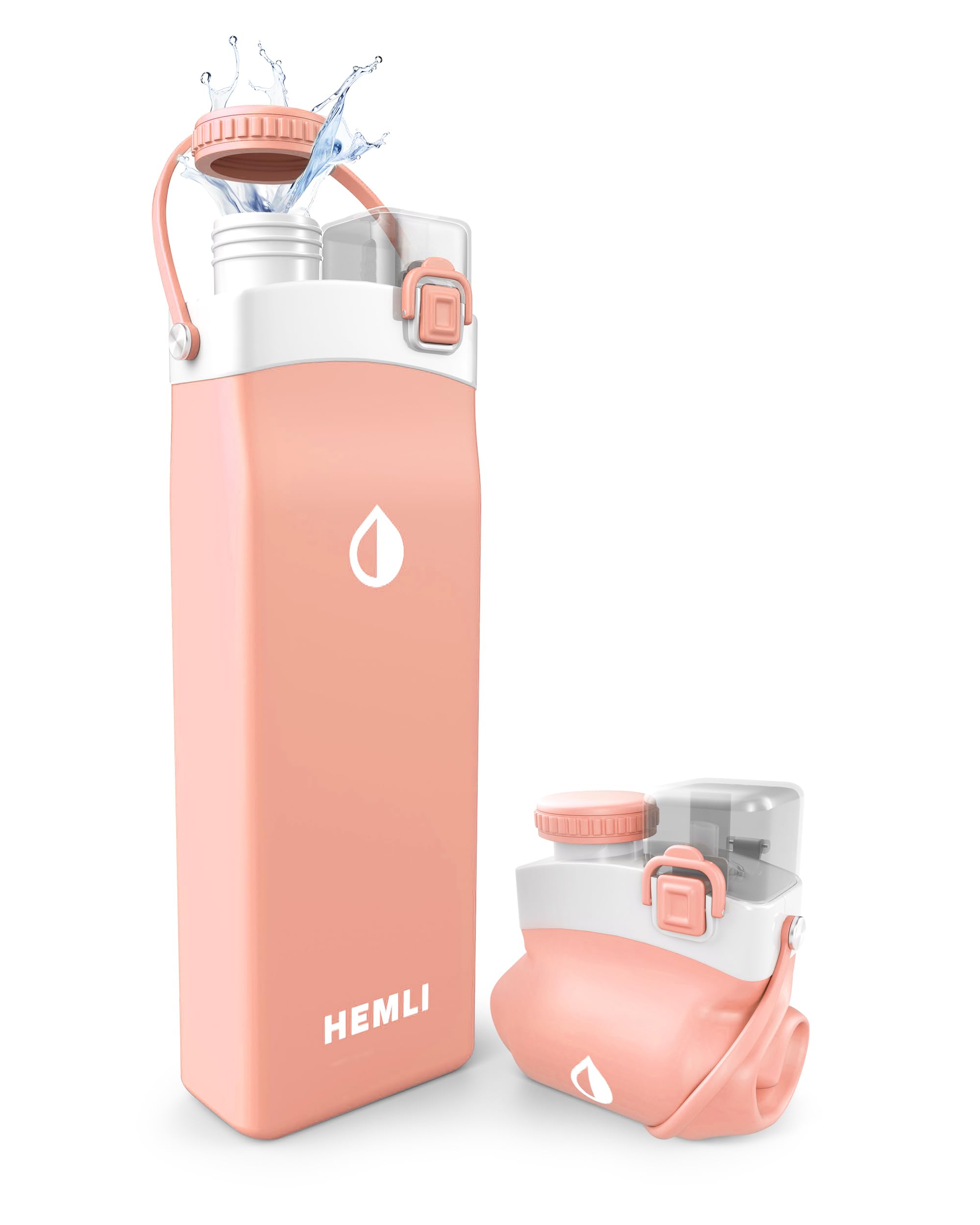 Hemli 20 oz Collapsible Silicone Travel Water Bottle, Hiking & Camping, Orange