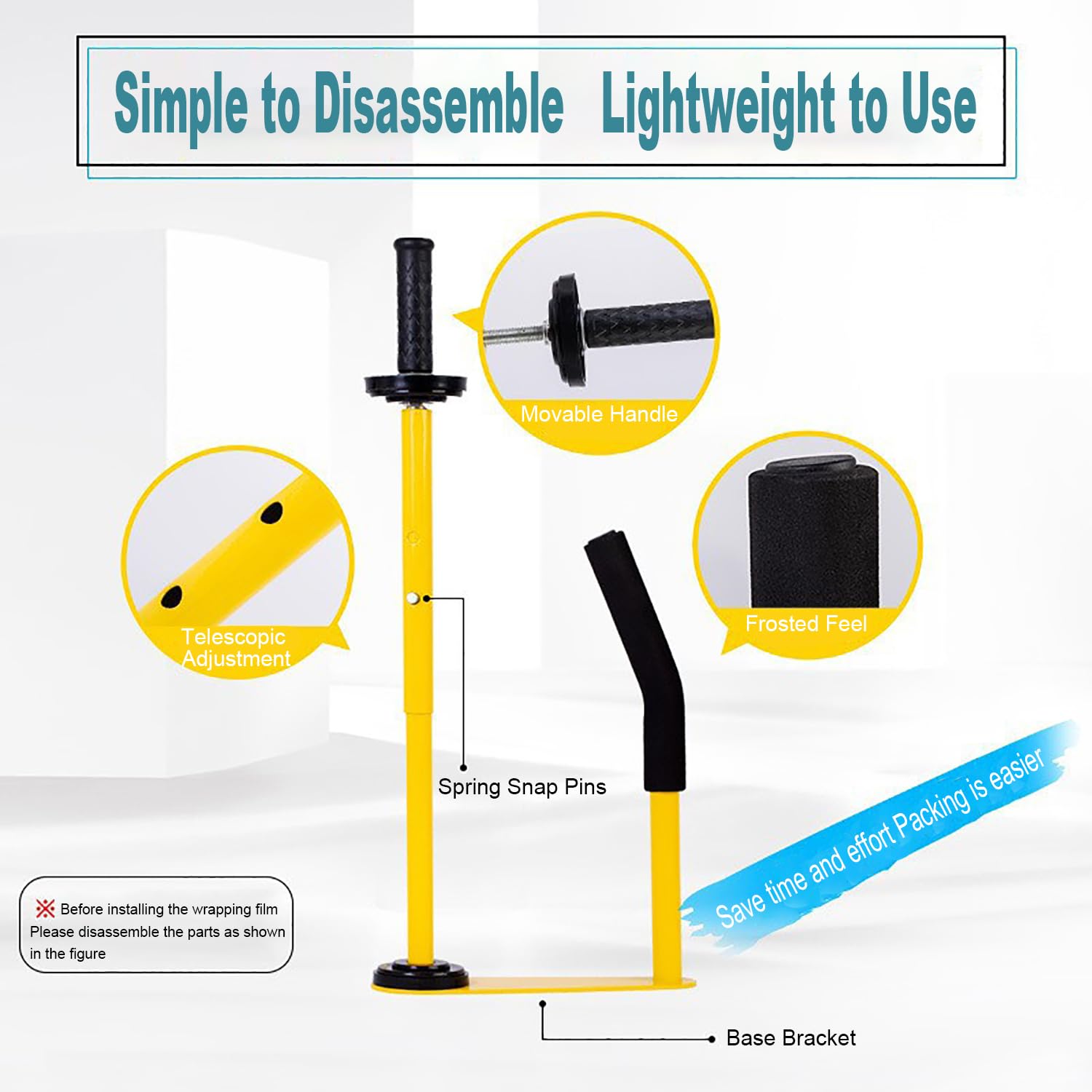 Teleskopowy dozownik folii stretch, z 6 rolkami folii stretch, profesjonalny ergonomiczny ręczny dozownik do folii stretch, odpowiedni do szerokości 45-50 cm