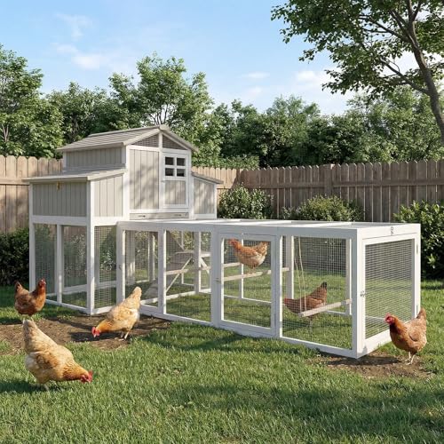 Super Large Chicken Coop with Run for 6-12 Hens Outdoor Chicken Hen House with 4 Nesting Boxes Pull-Out Tray 5 Perches 2-Story Wooden Poultry Cage with Dual-Side Egg Collection