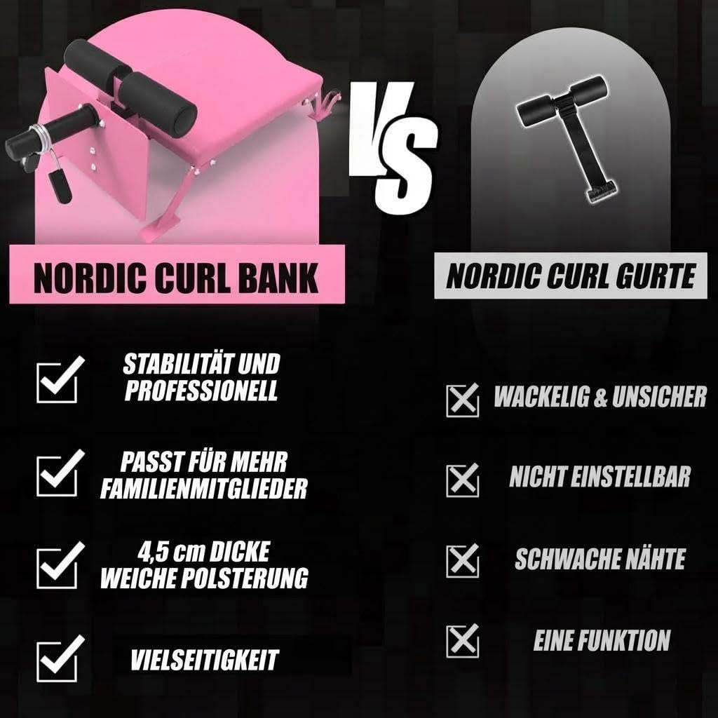 Banco de curl nórdico ajustable, Nordic Hamstring Trainer Heavy Duty, banco nórdico con marco de acero, ruedas y acolchado grueso, soporta hasta 204 kg, para discos de pesas de 25 mm y 50 mm, gimnasio