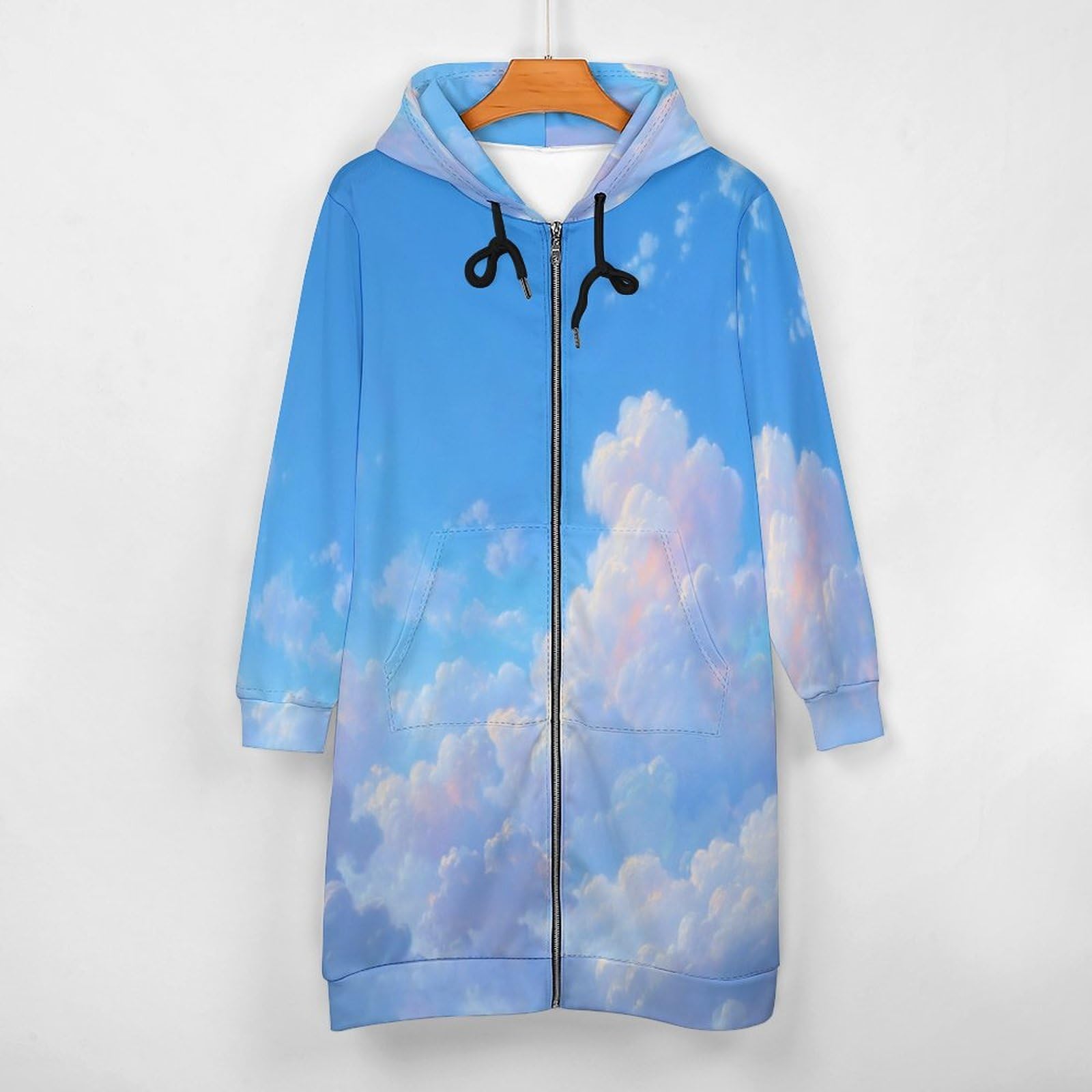 Felpa Donna con Zip Felpe Sportiva con Tasche E Cappuccio Design Soffice Nuvola Bianca Morbida Invernale Giacca Regolabile Azzurro Chiaro Confortevole per Uso Quotidiano Casual