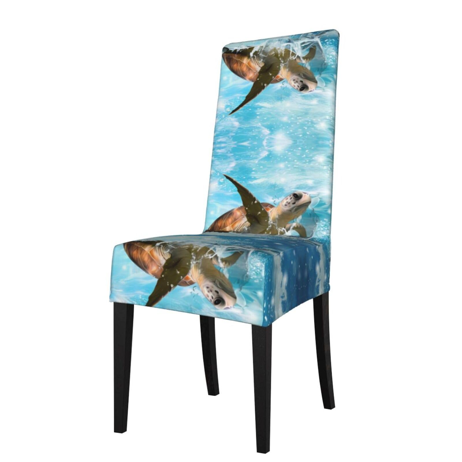 Yyhhaofa Black Sea Turtle Prints Dining Chair Throws – Stretch Slipcovers Revitalize Your Seating With Easy Style & Easy Care