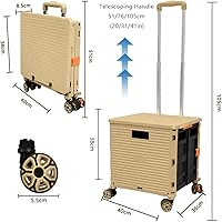 Vista 279 de FELICON SELORSS - Carrito plegable portátil con ruedas para subir escaleras y ruedas giratorias de 360°, mango telescópico, caja de plástico