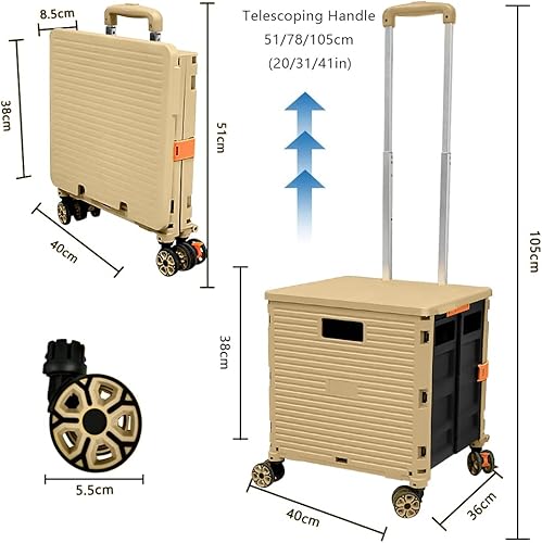 Miniatura 5 de Carrito plegable con ruedas, resistente al desgaste, sin ruido, carrito de compras con ruedas para comestibles, caja de herramientas de