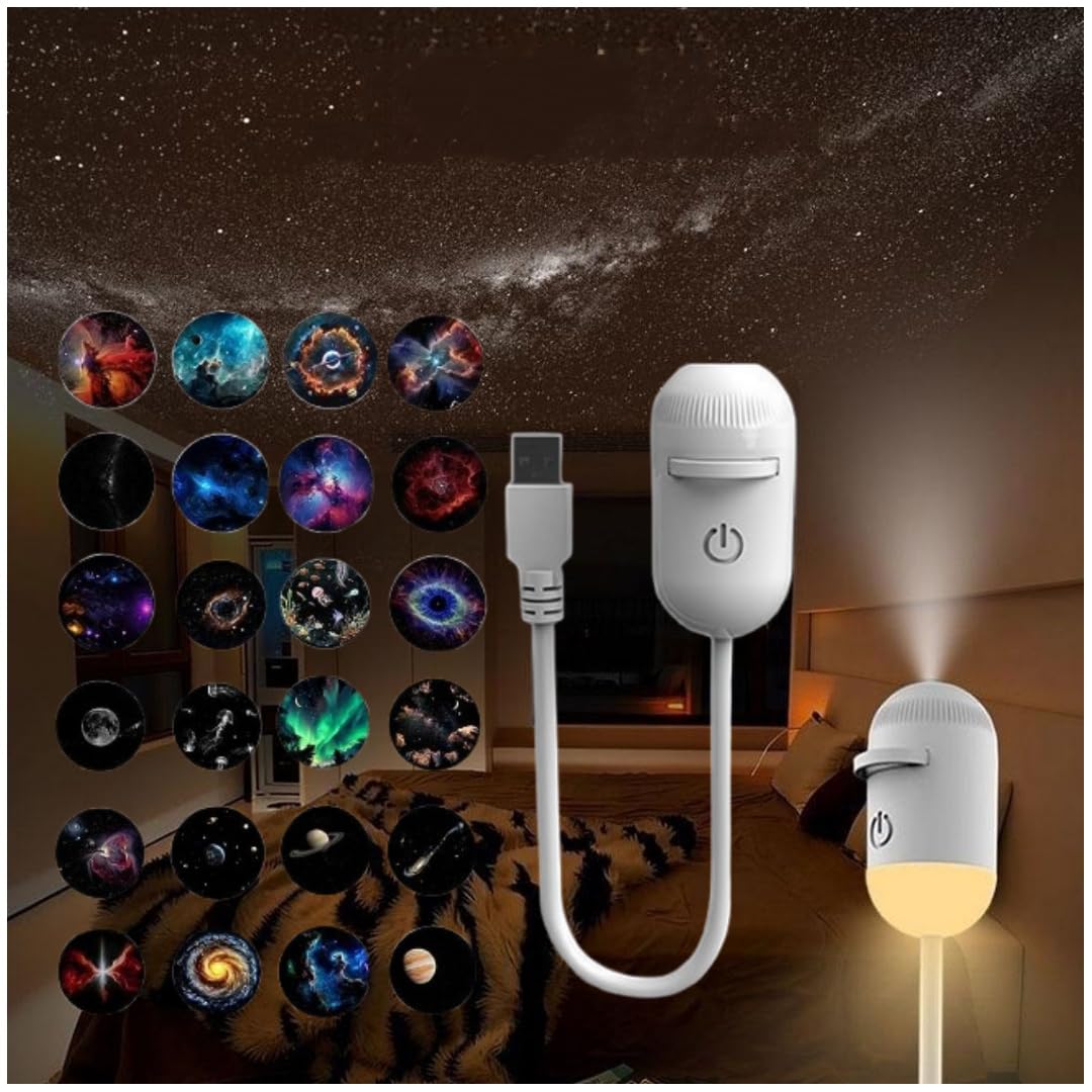 2-in-1 Galaxy Projector Night Light,USB Starry Sky Projector With 3/12/24 Projection Films,Mini LED Nightlight Wall Lamp,Portable Led Projectors Lamp for Bedroom,Ceiling,Car,Room Decor