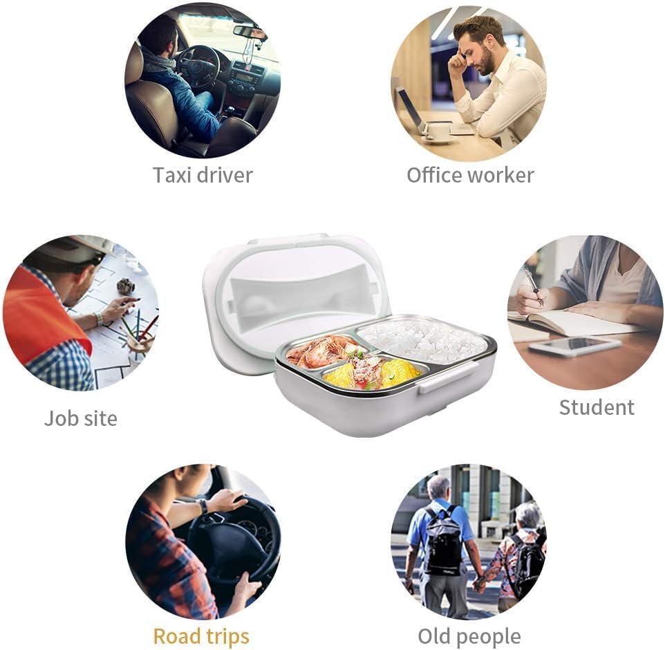 Miniatura 5 de ADCGank Fiambrera eléctrica de calefacción de 110 V para oficina, hogar y 12 V, calentador de alimentos portátil de doble uso con recipiente de