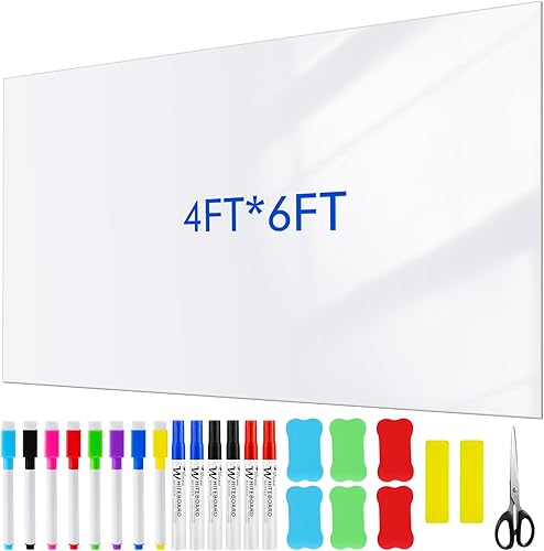 SATINIOR Papel tapiz de borrado en seco, calcomanías de pizarra blanca, tablero de papel tapiz de borrado en seco con 17 marcadores de borrado en