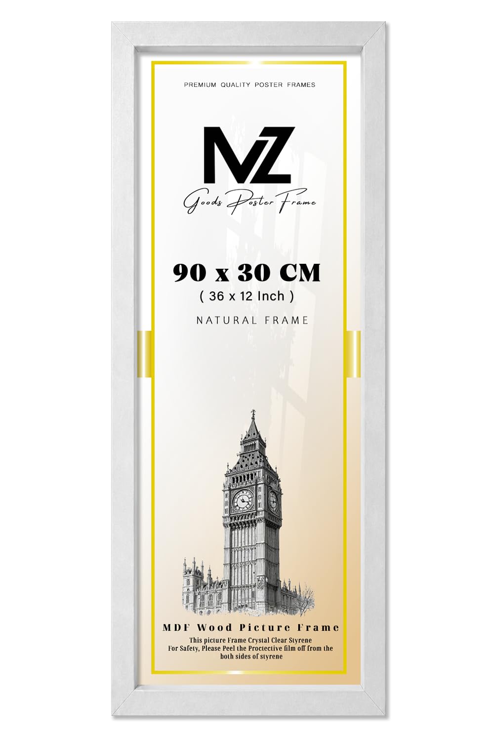 MZ GOODS | Light Grey 2' 11" x 0' 12" Poster Frame (90 x 30 CM) Museum Quality, Ideal for Art Enthusiasts, Ready to Hang High-Definition Prints 36 x 12 Inch [ Light Grey ]