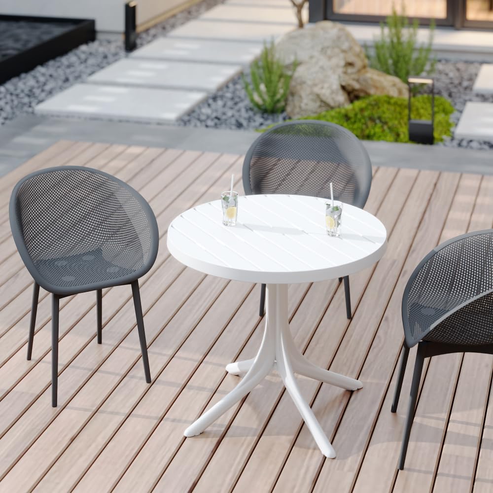 Modern Lounge Chairs and Round Table Set for Indoor Outdoor Use with All-Weather PP Plastic