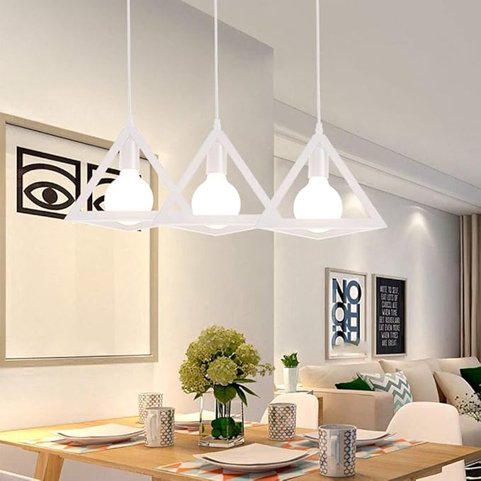 NZDY 3 lampen hanger rustieke verlichting hanger industriële lamp van metaal in kooi vintage hanger voor keuken eetkamer bar hotel bord recht - wit 3 licht photo 3