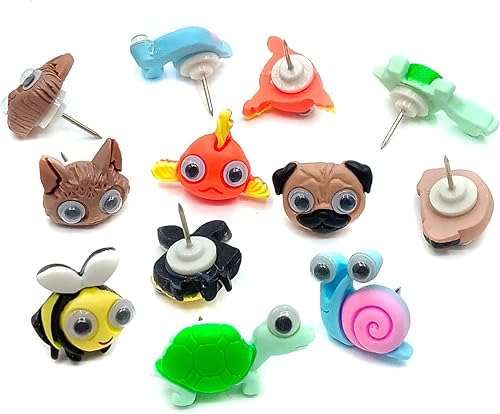 Miniatura 4 de Pines de empuje, 30 Uds Creativo Pulgar Tachuelas Dibujo de Pines Mixtos Lindo Caracol Caracol Caracol Carpa Abeja Cachorro Fox Pushpins para