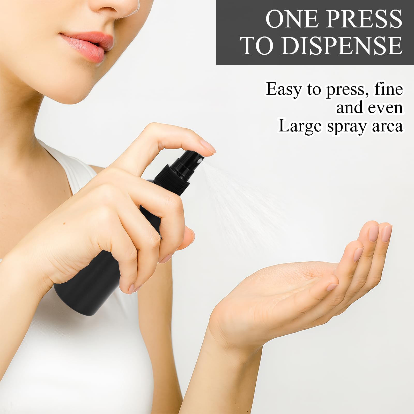 Malloom Confezione da 100 flaconi spray vuoti da 120 ml, contenitori in plastica per oli essenziali e soluzioni detergenti, ricaricabili, dimensioni da viaggio (nero)