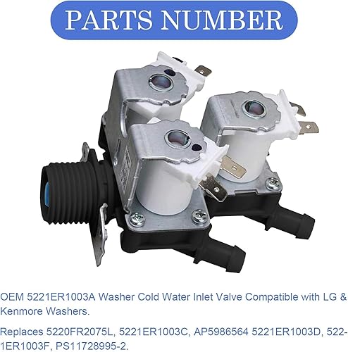Miniatura 5 de OE.M 5221ER1003A 5220FR2075L Water Inlet Valve Replacement for LG Tromm & Ken.more Front Load Washers - Replaces 5221ER1003C 5221ER1003D Assembly by