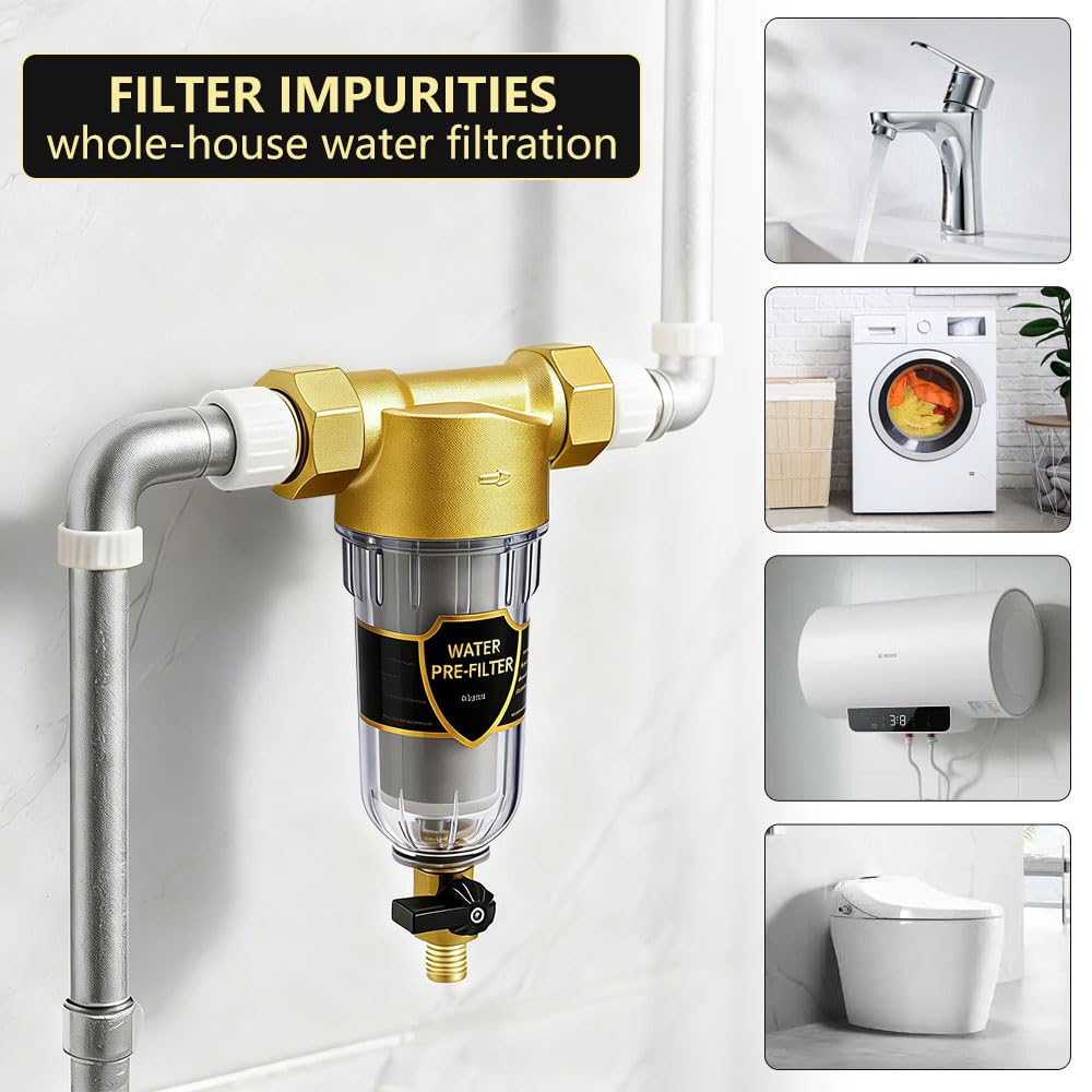 Filtro de Agua de Sedimentos Reutilizable Prefiltro Agua Sedimentos 3/4 Spin Down Filtro para Entrada de Agua General De Latón para Baño y Cocina