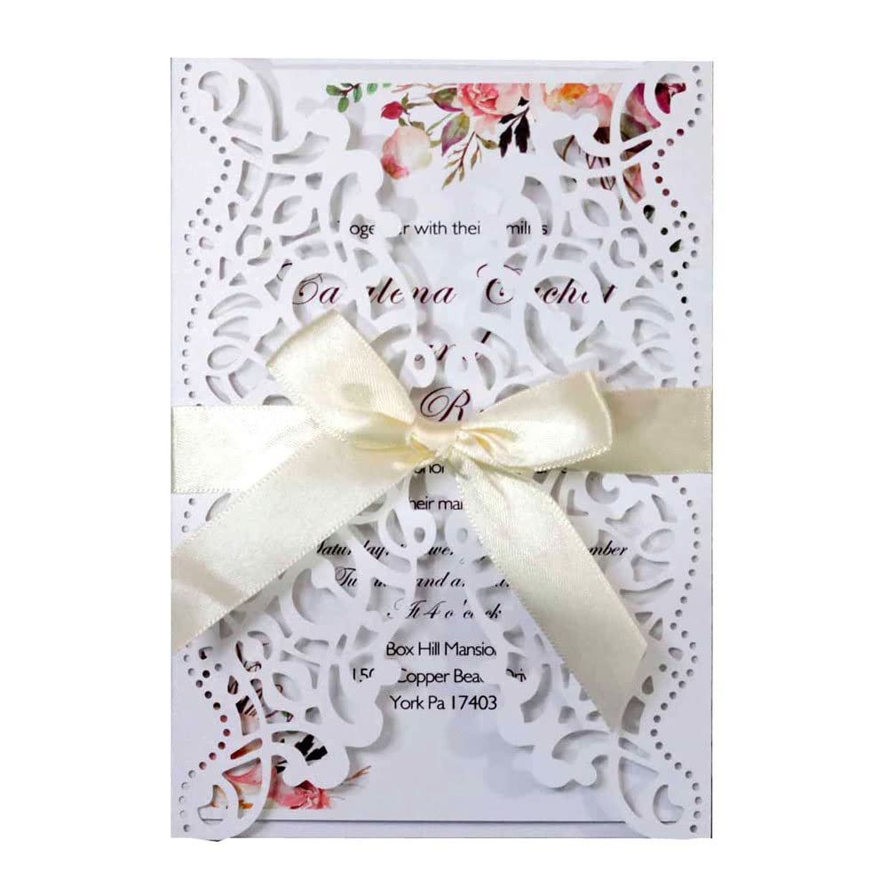 Kit d'invitations de mariage avec enveloppes, cartes vierges et pochette dentelle pour Quinceanera