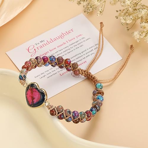 Miniatura 2 de Pulsera trenzada de nudo de flor de durazno ajustable para mujer, con texto en inglés "For Granddaughter A Link That Can Never Be Undo", pulsera de