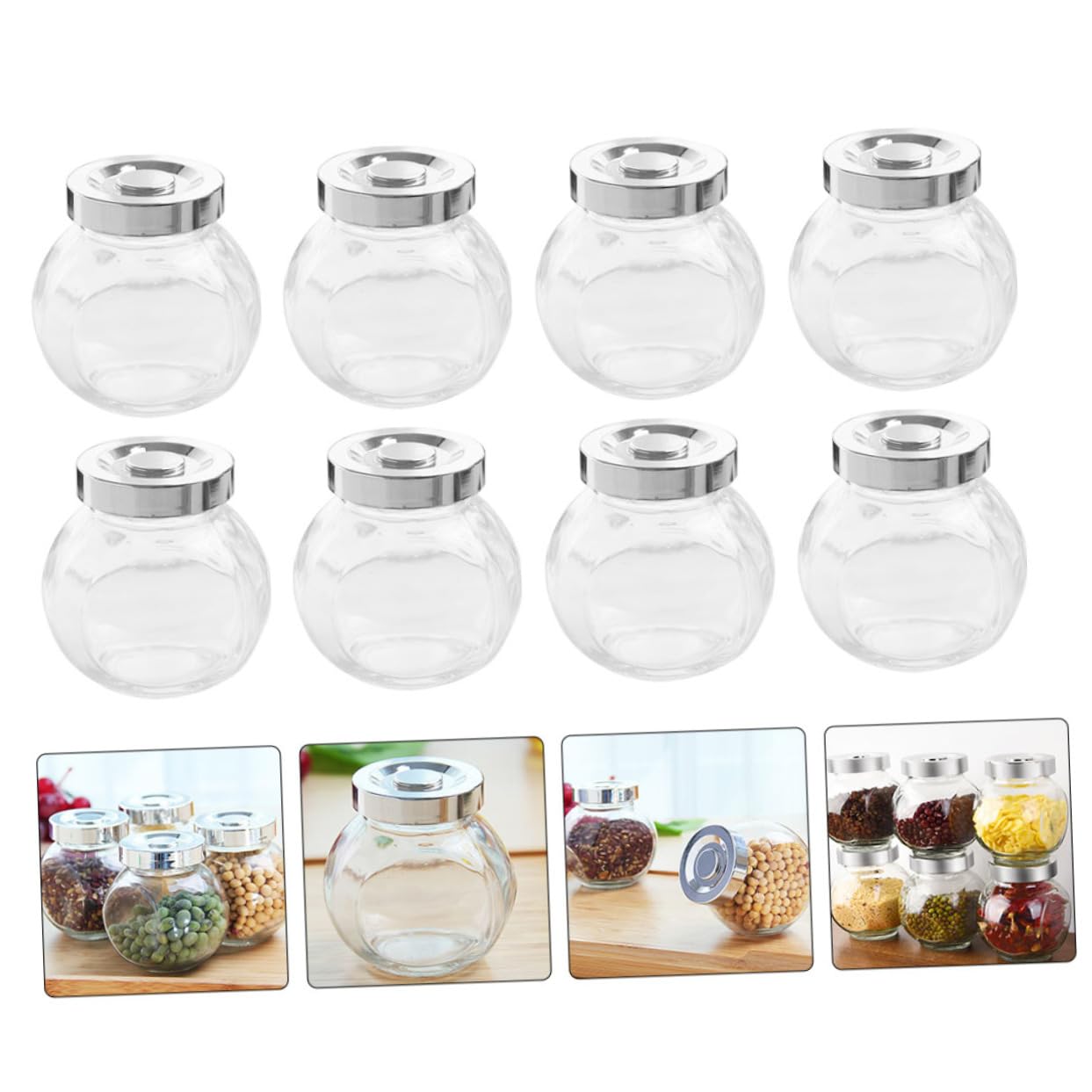 Mikikit Barattolo Trasparente per Alimenti Contenitore Ermetico in Vetro per Frutta e Snack per Cucina e Conservazione Set da 8 Pezzi