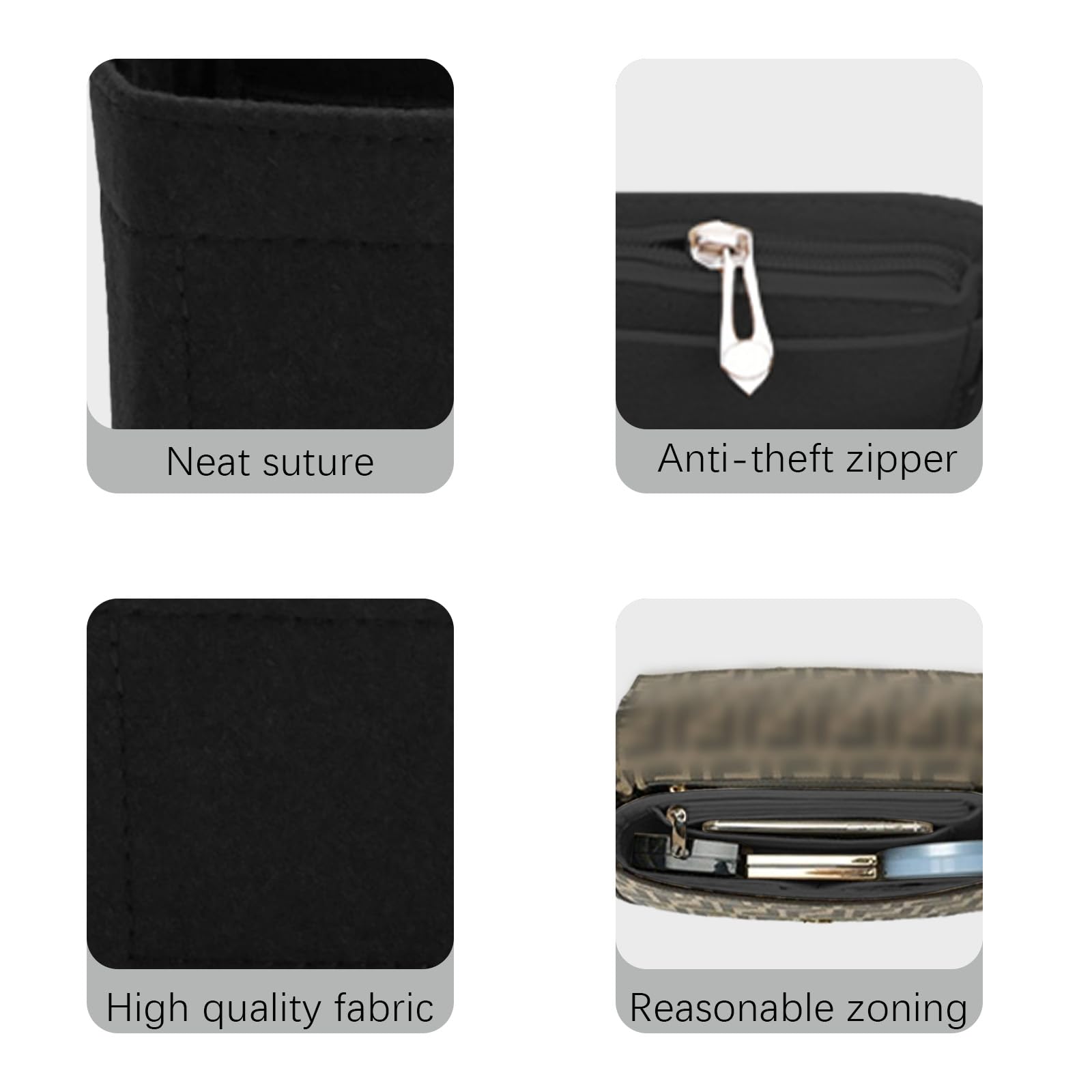 Lckaey Organizador de fieltro para bolso de baguette FENDI inserto para bolso fendi organizador baguette Y090black-L