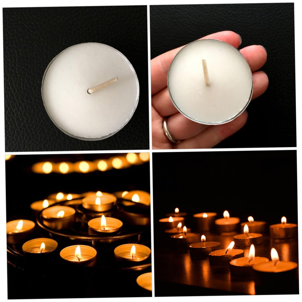 Velas de Té Redondas sin Humo Base de Aluminio 100 Unidades, Color Claro, de Larga Duración, Hogar y Salón de Té