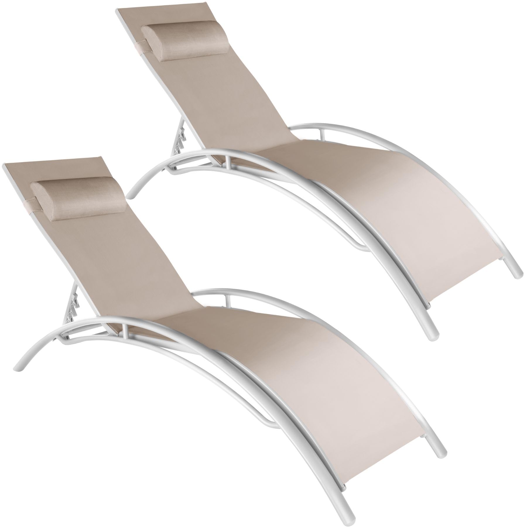 TecTake® Set de 2 Tumbonas Jardín Exterior, Tumbona Plegable con Reposacabezas, Tumbona Playa Reclinable en 7 Posiciones, Tumbona Piscina en Aluminio, Carga Máx. 120 kg, Fácil Montaje - Beige