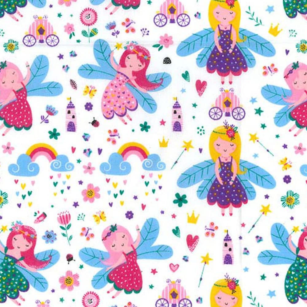 Polycotton Fabric Fairies Fairy Rainbow Fantasy Nursery Kids Childrens (per metre)