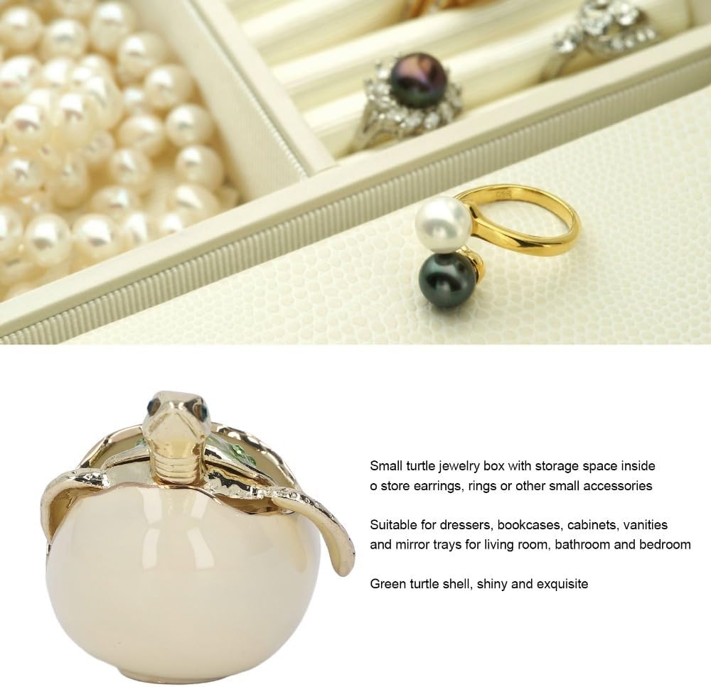 Handmade Hatching Turtle Trinket Box, Green Zinc Alloy Turtle Figurine Jewelry Box for Rings, Earrings, Desktop Storage image 2