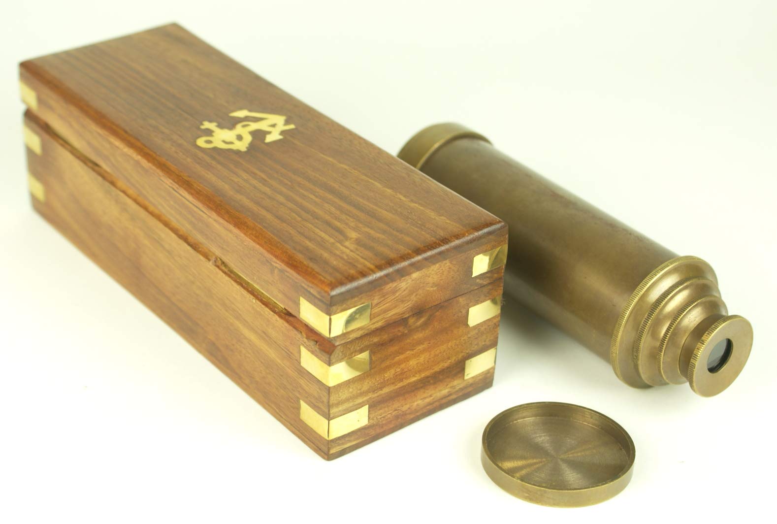 Catalejo náutico en latón Envejecido y Caja de Madera