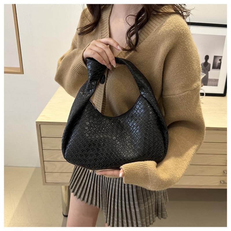 Women's Knot Strap Leather Handbags Burgundy Purse Ladies Evening Clutch Purses Zipper Dumpling Bag Black one-size2