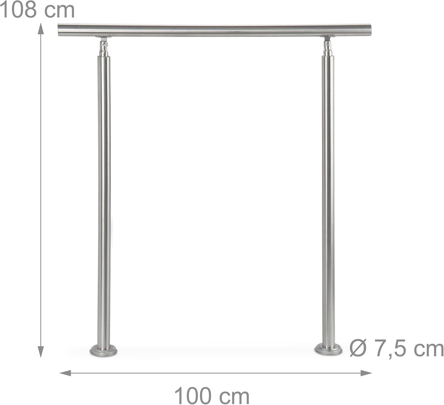 Get Cheap Price Relaxdays Stainless Steel Handrail Set, for Indoors and Outdoors, Bannister, 1.0 m Long, 2 Posts, No Crossbars, Silver