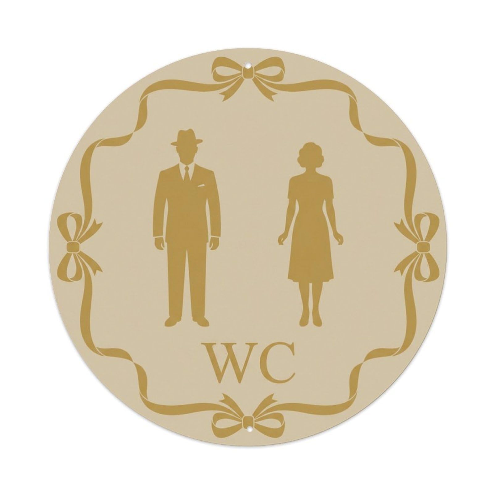 Olhnbad Style Ivory Gold Ribbon Wc Restroom Notice Metal Tin Sign