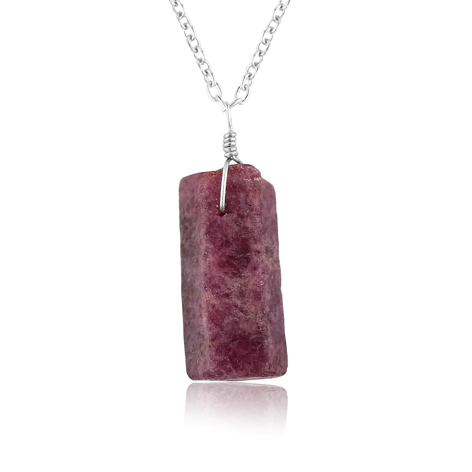 Natural Raw Ruby Bullet Pendant Necklace, Rough Crystal, Healing Stone, Women Gift Jewelry, Dainty Necklace, Hypoallergenic Silver Chain 18 inch