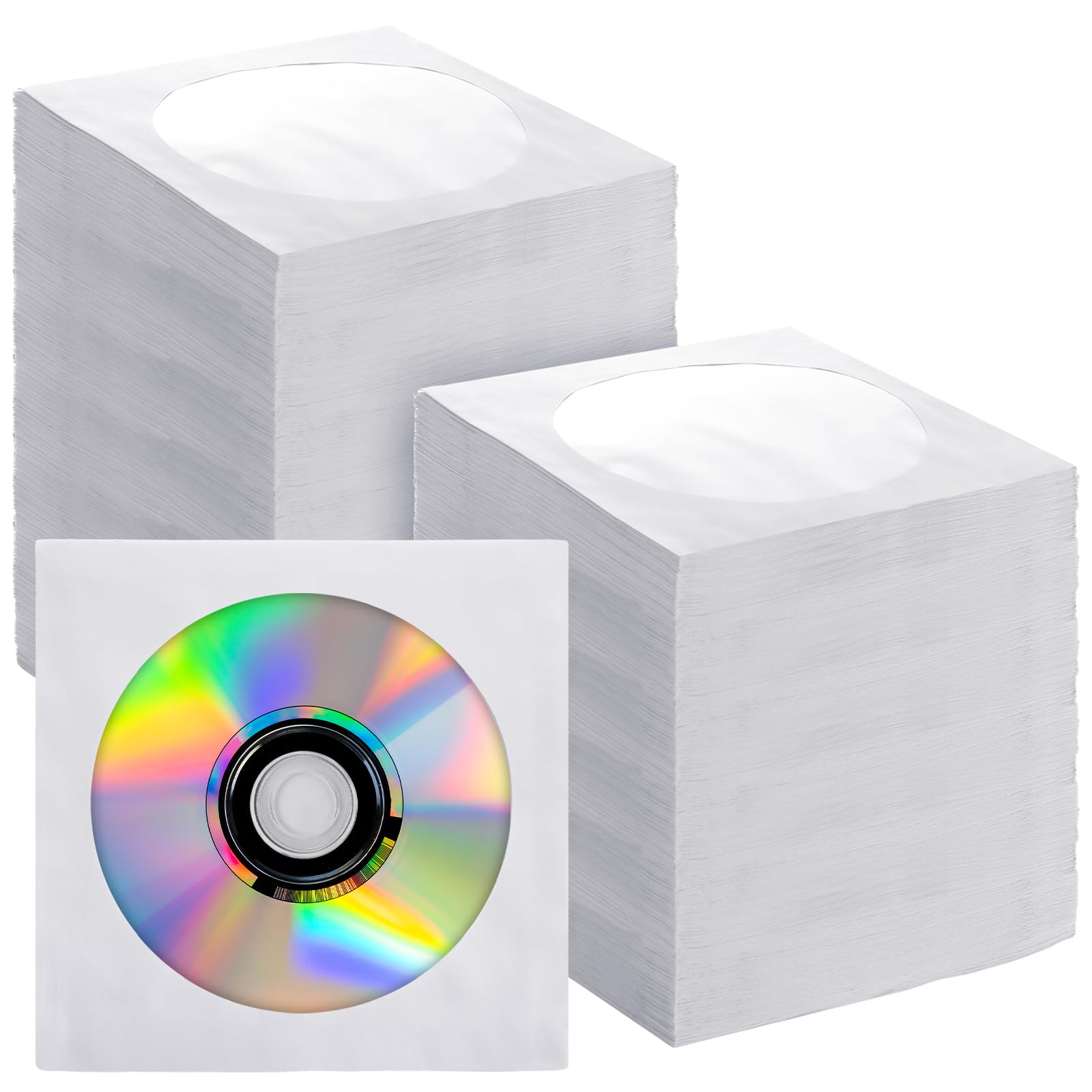 1000 buste di carta bianca per CD, DVD, buste per CD, porta buste con finestra ritagliata e linguetta, 80 g