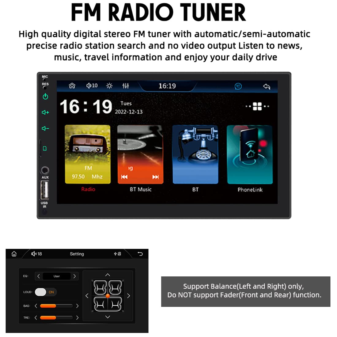 Radio samochodowe Bluetooth Compatible for Carplay Android Auto Double Din 7-calowy ekran dotykowy Obs?uga radia samochodowego FM AUX IN SWC Karta USB TF Mirror Link dla Androida/iOS