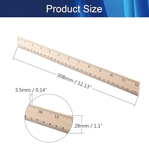 Miniatura 2 de Paquete de 20 reglas de madera para estudiantes, 2 escalas de 12 pulgadas, regla escolar de oficina, regla de madera precisa de doble cara