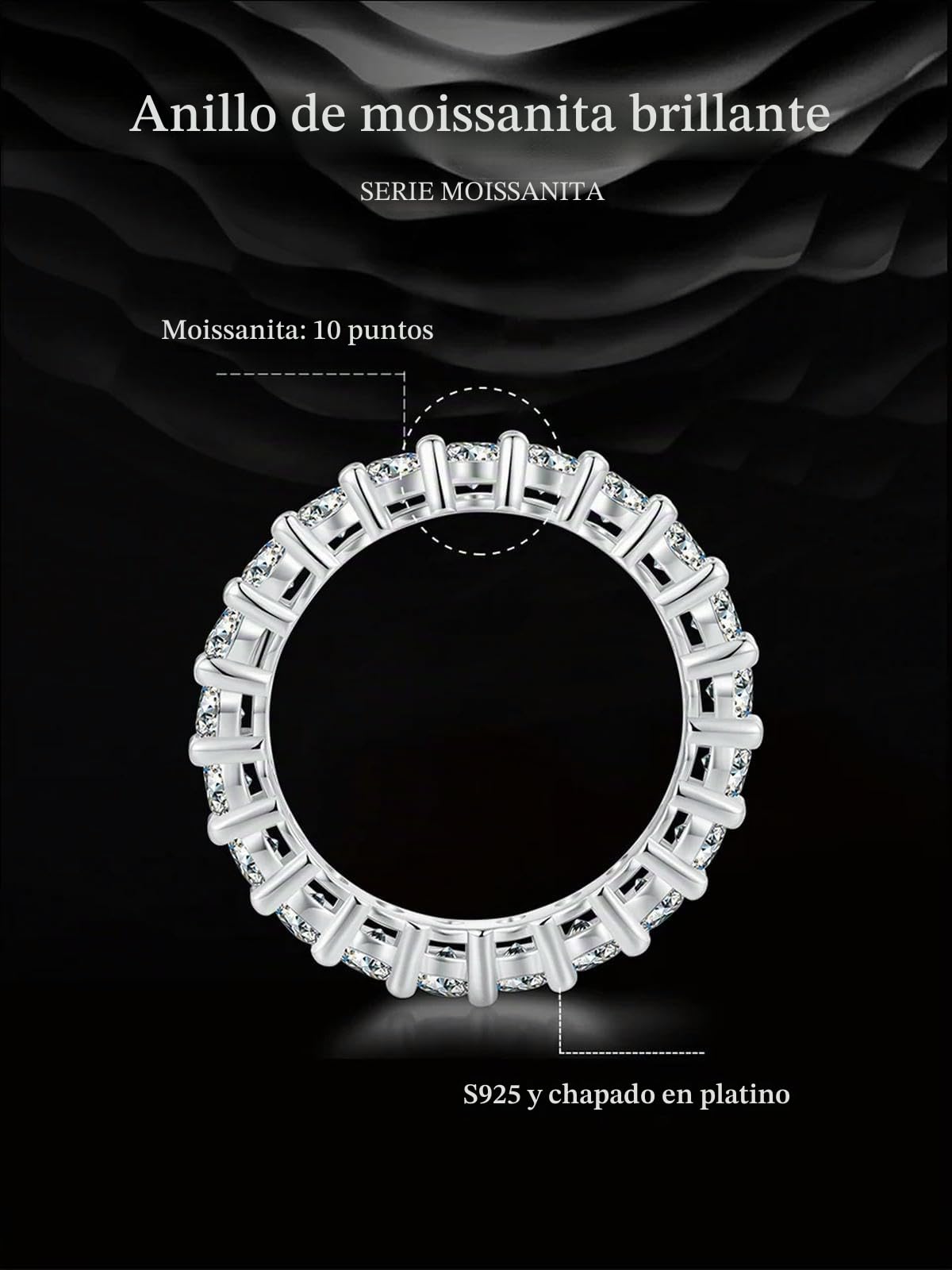 Anillo De Moissanita Con Banda De Eternidad Completa Para Mujer, Anillo De Compromiso De Boda Con Diamantes En Plata De Ley 925.